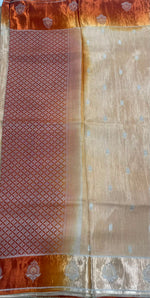 Cream n Orange Matka Silk with Satin Border Saree 14