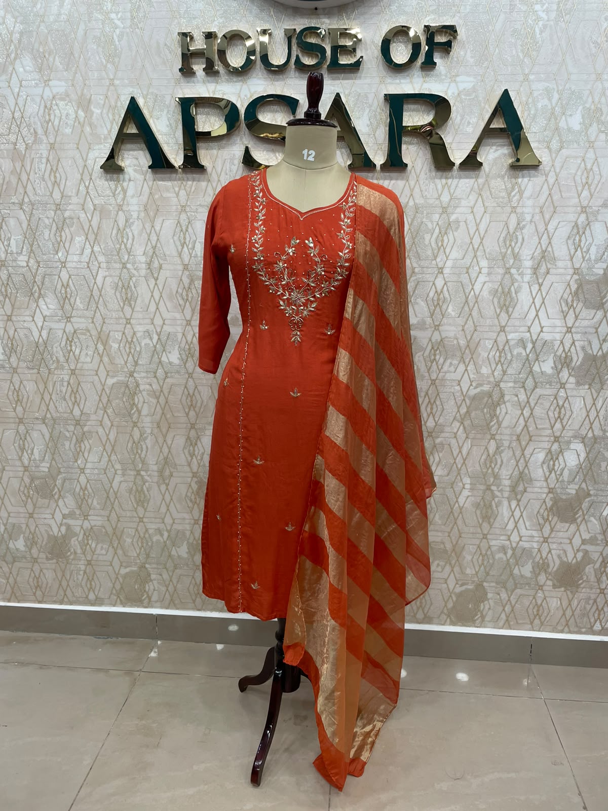 Orange Mul Chanderi Straight Fit Kurtha 112