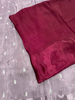 Grey n Wine Matka Silk with Satin Border Saree 14