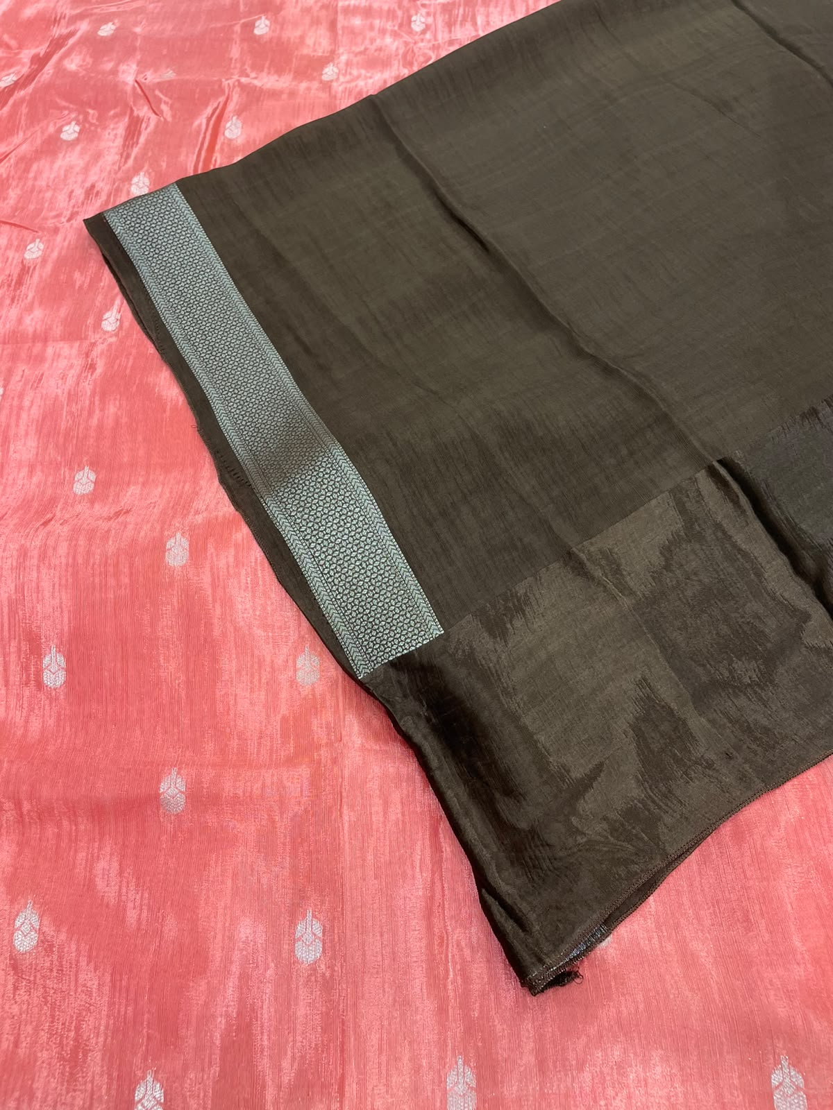 Peach n Brown Matka Silk with Satin Border Saree 14