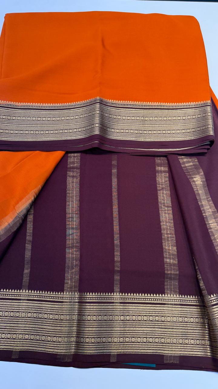 Rust Orange Pure Mysore Silk Crepe Saree 01