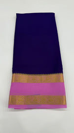 Navy Blue n Pink Pure Mysore Silk Crepe Saree 01