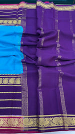 Blue n Purple 3D Pure Mysore Silk Crepe Saree 01