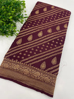 Marron Pure Banarasi Crepe Self Saree 03