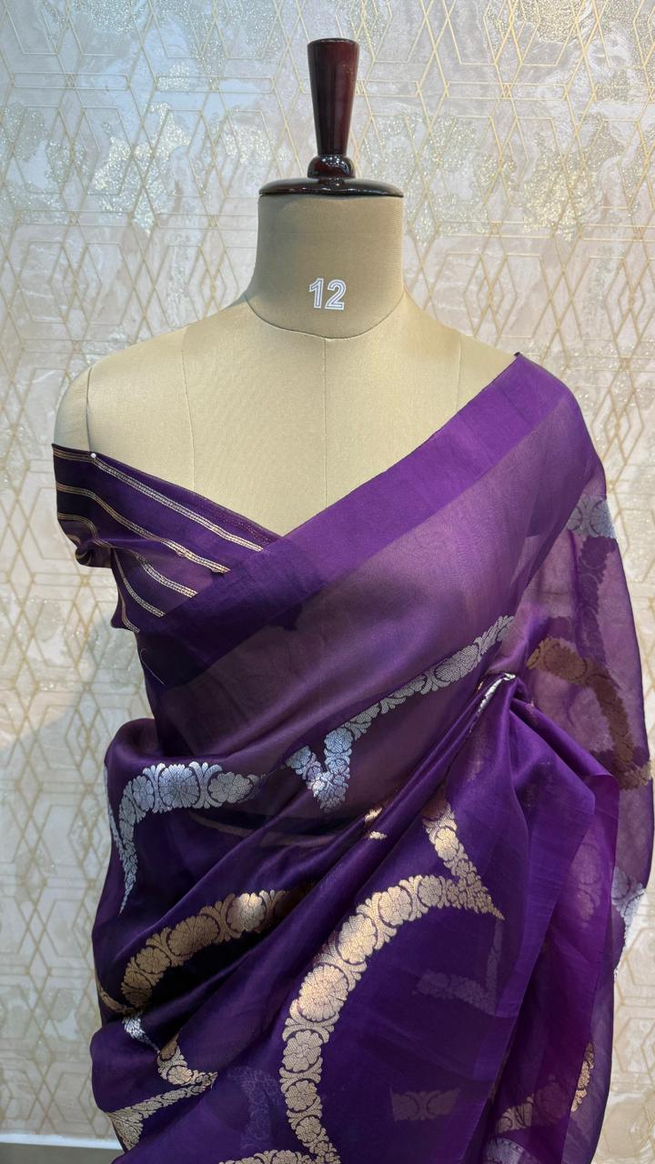 Wine Pure Kora Designer saree 02