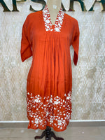 Orange Mul Chanderi Silk Hand Embroidery Kurtha 114