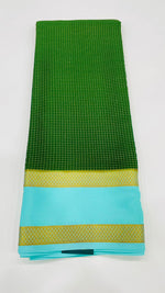 Bottle Green n Blue Bentex Checks Pure Mysore Silk Crepe Saree 01
