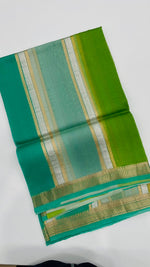 Green 3D Pure Rangkart Kora Stripes Organza saree 02