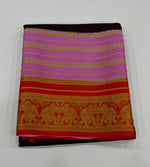 Coffee Brown n Pink 3D Pure Mysore Silk Elephant Border Crepe Saree 01