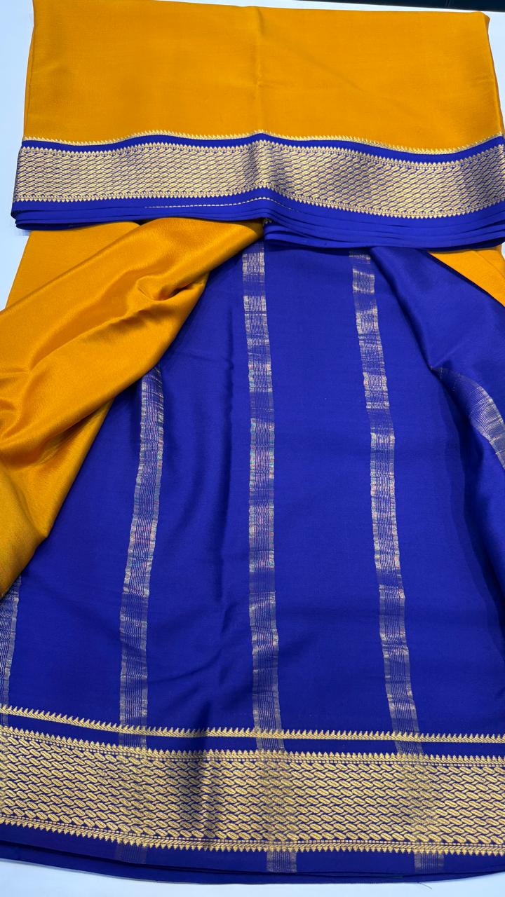 Musturd Yellow Pure Mysore Silk Crepe Saree 01