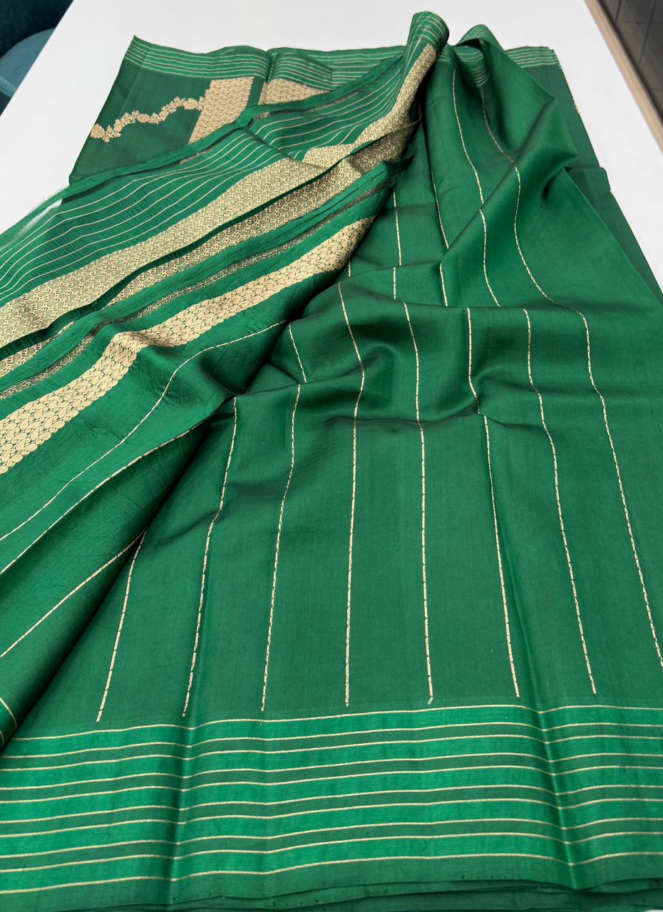 Bottel Green Pure Row Mango saree 02