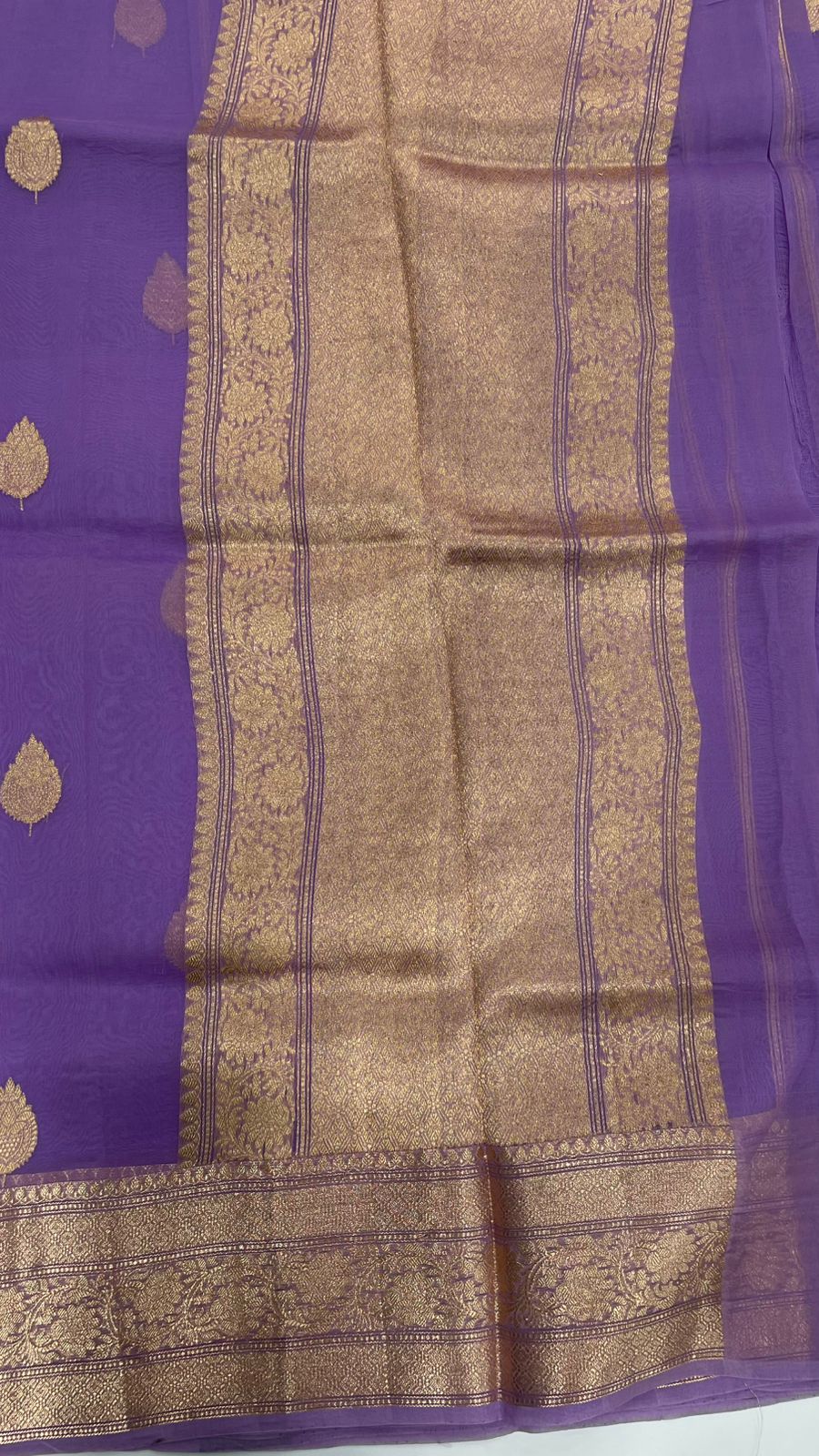 Light Purple Pure Kora Organza Antique saree 02