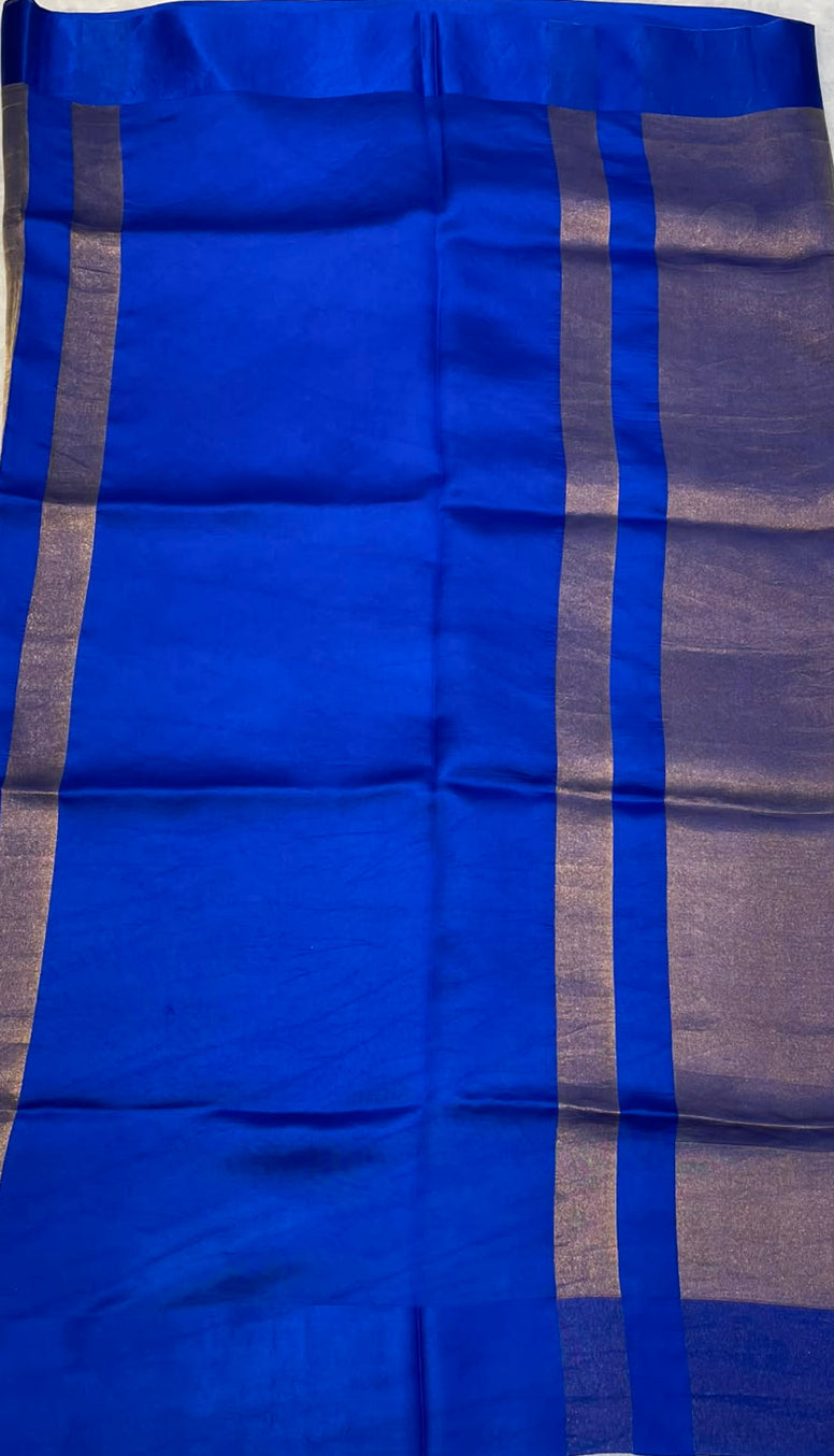 Gold n Blue Pure Tissue Organza Saree 11