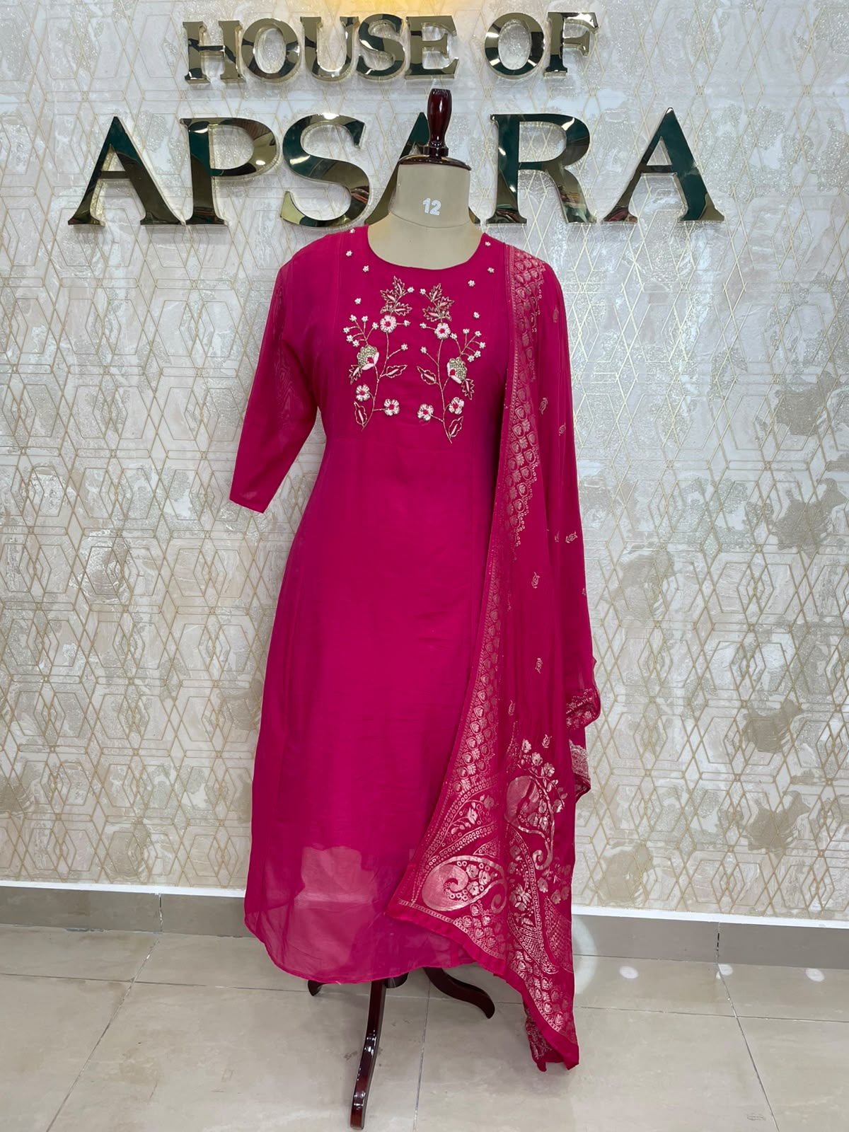 Pink Mul Chanderi Silk Hand Embroidery Kurtha 114
