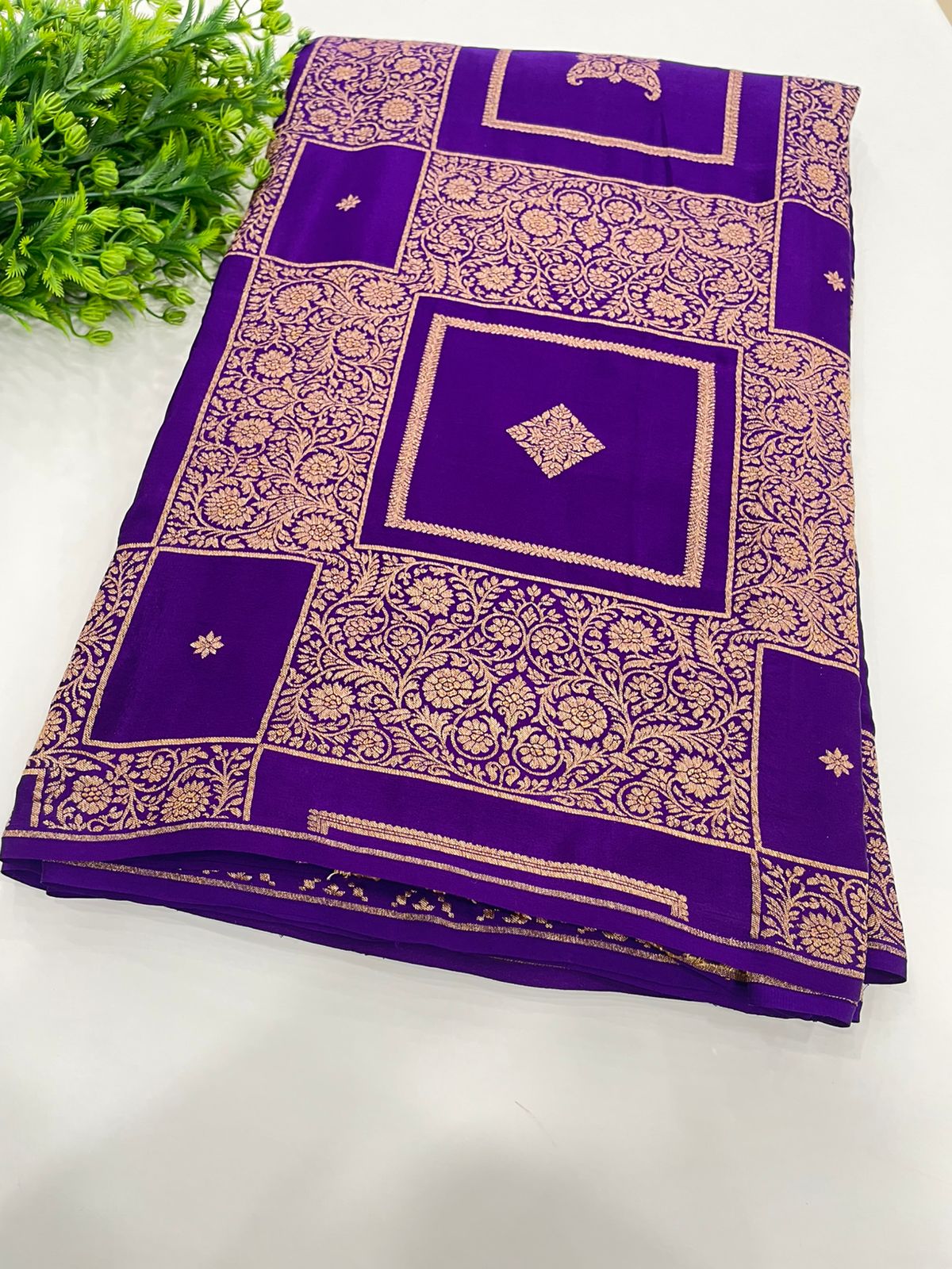 Purple Pure Banarasi Crepe Saree 03