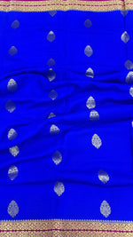 Royal Blue Big Butta Pure Mysore Silk Crepe Saree 01