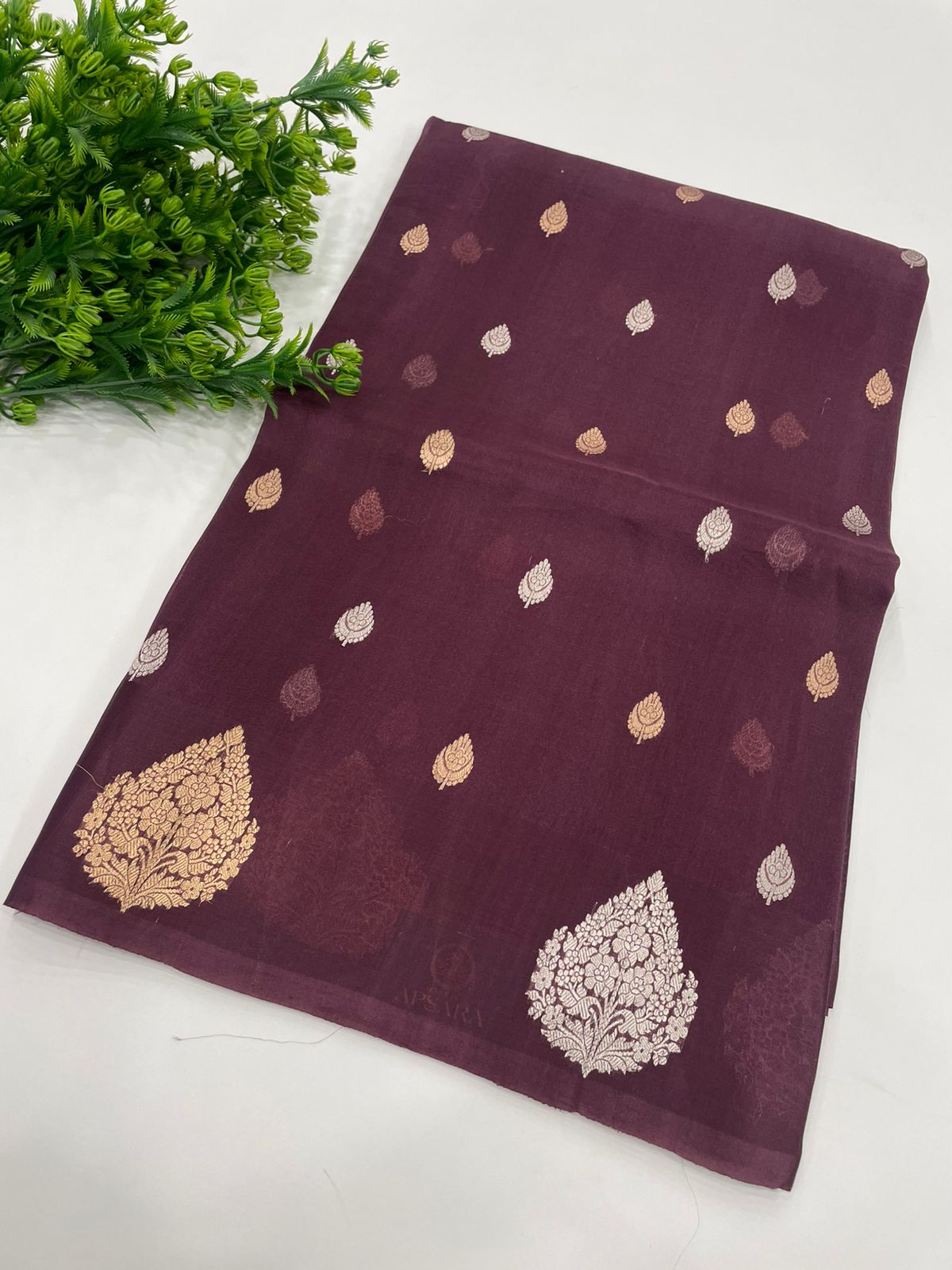 Dark Wine Pure Kora Designer saree 02