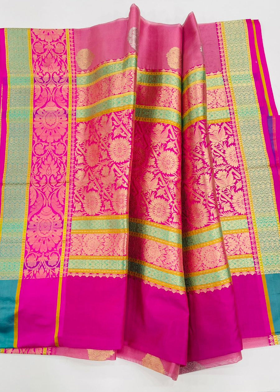Pink Pure Kora Katan Designer saree 02