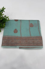 Sky Blue Pure Kora Organza Antique saree 02