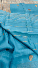 Blue Pure Kora Organza Antique saree 02