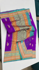 Purple Pure Kora Katan Designer saree 02