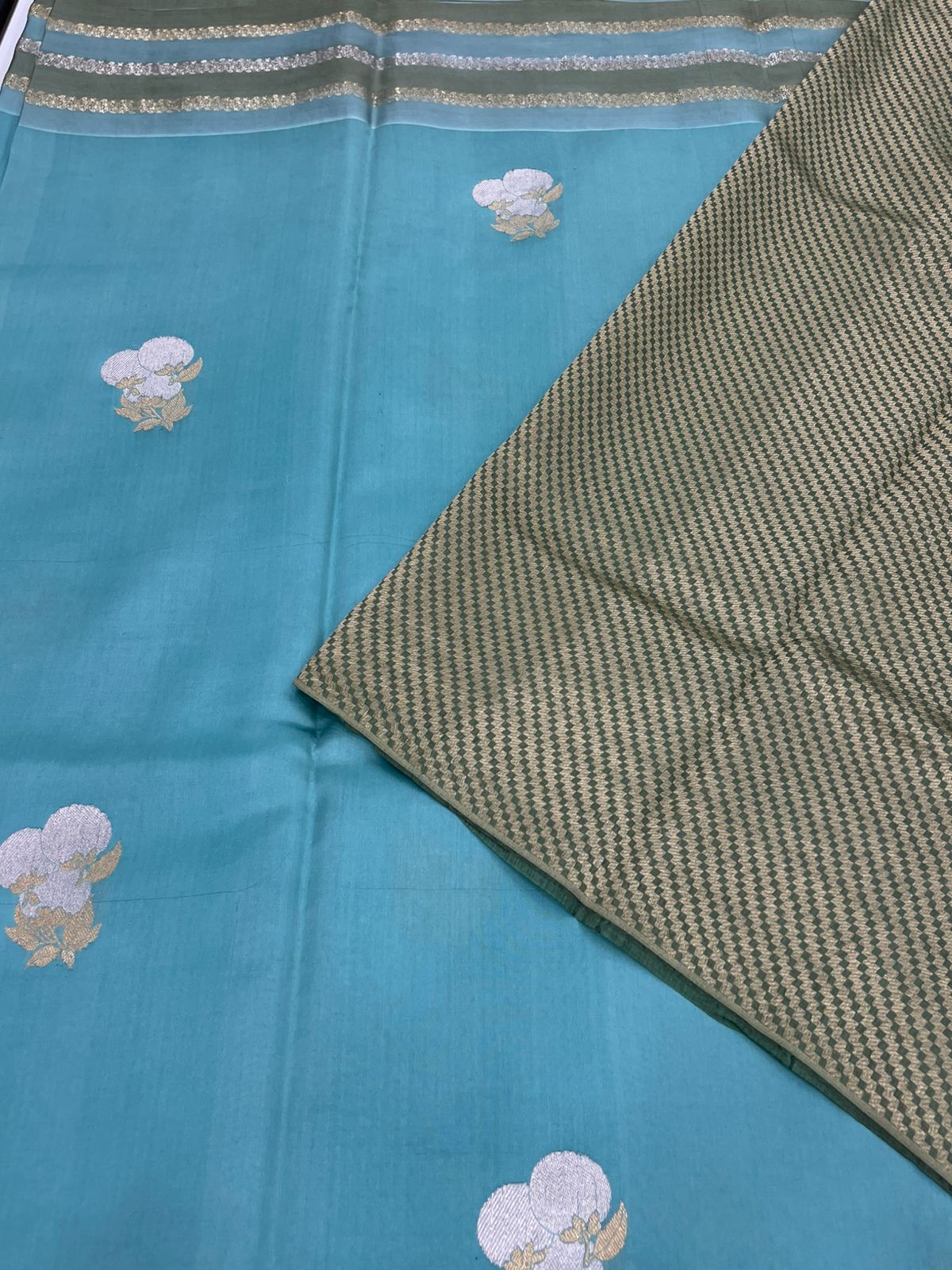 Sea Green Pure Katan Designer saree 02